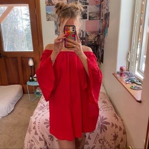 ASOS red off shoulder mini dress